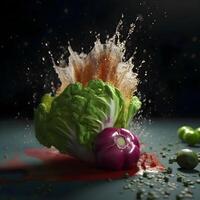 Fresh green bell pepper with water splash, isolated on black background., Image photo