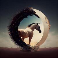 Horse in the desert. Collage. 3D rendering., Image photo