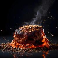 Grilled pork knuckle with garlic and spices on a black background, Image photo