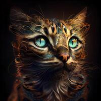 Mystical cat with a pattern on the skin. Digital painting., Image photo