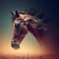 Horse head in the desert. 3d rendering, 3d illustration, Image photo