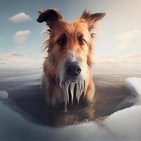 dog in the water on a background of blue sky. 3d rendering, Image photo