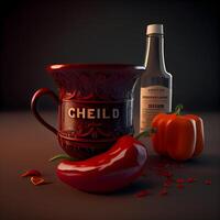 Red hot chili pepper in a bowl on a dark background. illustration., Image photo