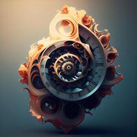 Fractal 3d illustration of an abstract clock with gears inside, Image photo