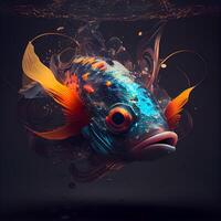 Colorful fish on a black background. 3D illustration. Copy space., Image photo