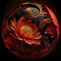 Abstract fractal illustration for creative design looks like a flower in the form of a sphere, Image photo