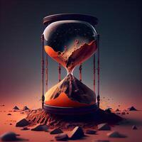 Hourglass with sand and cracked earth. Time concept. 3D rendering, Image photo