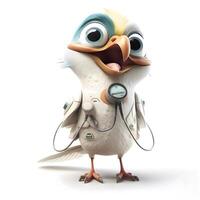 Cartoon character of a bird with stethoscope and stethoscope, Image photo