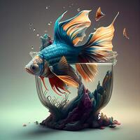 Beautiful goldfish in a bowl of water. 3d rendering, Image photo