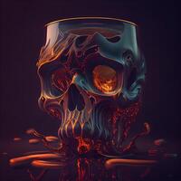 Skull with blood on a dark background. 3d illustration., Image photo
