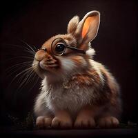 Cute rabbit with glasses on a dark background. Animal theme., Image photo