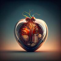 Human heart. 3D rendering. Vintage style. illustration., Image photo