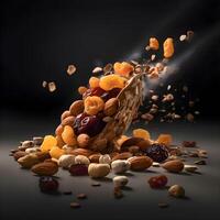 Mixed nuts on a black background. The concept of healthy eating., Image photo