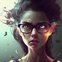 Fashion portrait of beautiful young woman in glasses. Digital painting., Image photo