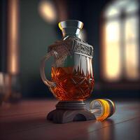 Alcoholic drink in a decanter. 3D rendering, Image photo