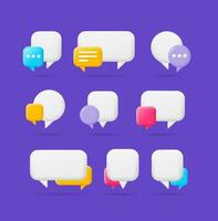 3d Different Color and White Empty Speech Bubble Set Plasticine Cartoon Style. Vector