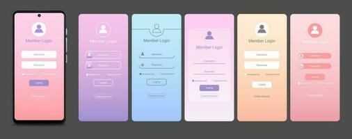 Realistic Detailed 3d Mobile Phone Screen with Login Form Pastel Color. Vector