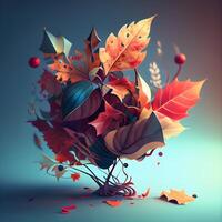 Autumn background with colorful leaves. 3D illustration. Vintage style., Image photo