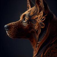 Digital Illustration of a Doberman Dog with Ornate Design, Image photo