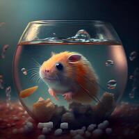 Hamster in a glass aquarium with salt. 3d rendering., Image photo