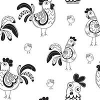 Seamless pattern with funny chicken cartoon style. Vector on white