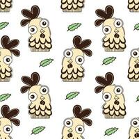 Seamless pattern with funny chicken cartoon style. Vector on white