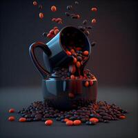 Cup of coffee with chocolate candies on dark background. 3d illustration, Image photo