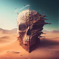 Skull in the desert. 3D rendering. Computer digital drawing., Image photo