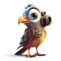 3D rendering of a cute little chicken with a camera on a tripod, Image photo