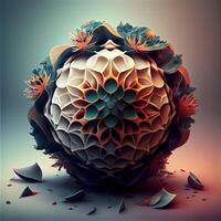 3d illustration of abstract geometric composition in low poly style with floral elements, Image photo