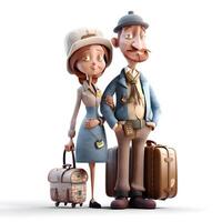 couple of tourists with suitcases. 3d illustration isolated on white background, Image photo