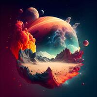 abstract space background with planet and nebula, 3d illustration, Ai Generative Image photo