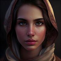 3d rendering of a beautiful girl with a veil on her head, Image photo