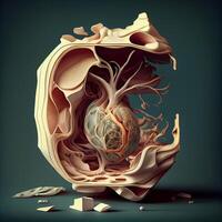 Human heart in abstract style. 3D illustration. Vintage style., Image photo