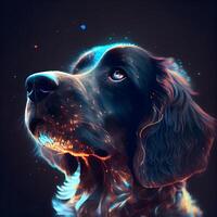 Digital Illustration of a Cocker Spaniel Dog on a Black Background, Image photo