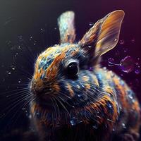 3d rendering of a little rabbit with water drops on its head, Image photo