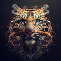 Tiger portrait with colorful bokeh on dark background. illustration., Image photo