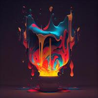 Abstract colorful paint splash with lightbulb on dark background. illustration., Image photo