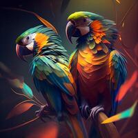 Beautiful macaw parrots sitting on a branch of a tree, Image photo