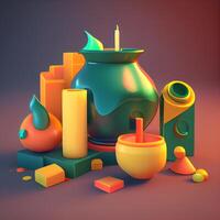 3d render of vase with candle in the shape of a city, Image photo