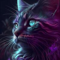 Fantasy portrait of cat with blue eyes and pink hair. Digital painting., Image photo
