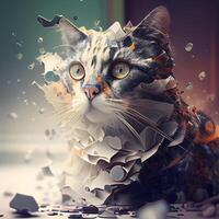 Funny cat with big eyes. 3d rendering toned image, Image photo