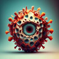 Eye in the form of a virus. 3d rendering. Computer digital drawing., Image photo