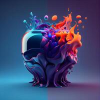 3d render, abstract liquid shape with blue and orange colors., Image photo