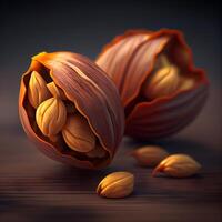 Nuts in shell on a dark background. 3d illustration., Image photo