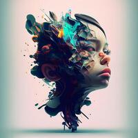 Portrait of a beautiful woman with abstract colorful hair. 3d rendering, Image photo