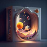 3d illustration of an open box with planets, stars and other objects, Image photo