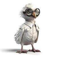 Owl wearing glasses and a white coat, 3d digitally rendered illustration, Image photo