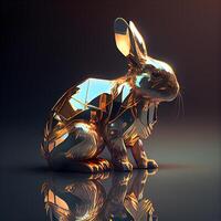 3d rendering of a golden easter bunny on a dark background, Image photo