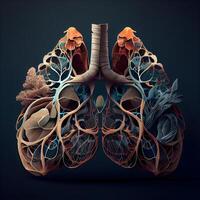 Human lungs with color pattern on dark background. 3D illustration., Image photo